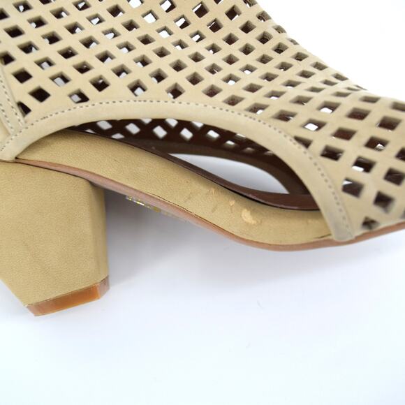 JEFFREY CAMPBELL Size 8.5 Retain Suede Perforated Peep Toe Tan Bootie - Picture 7 of 10